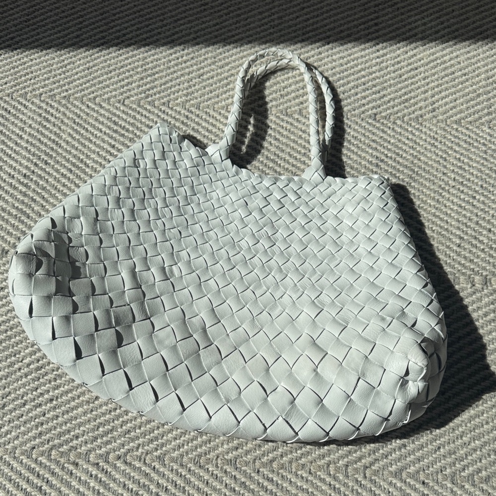 Woven Leather Tote Bag in white